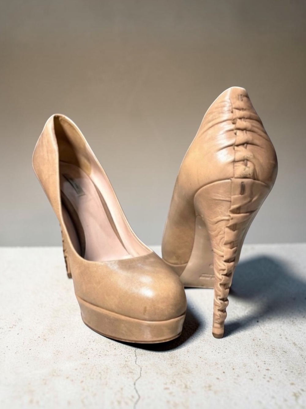 Miu Miu Distressed Nude Leather Heels Size 39